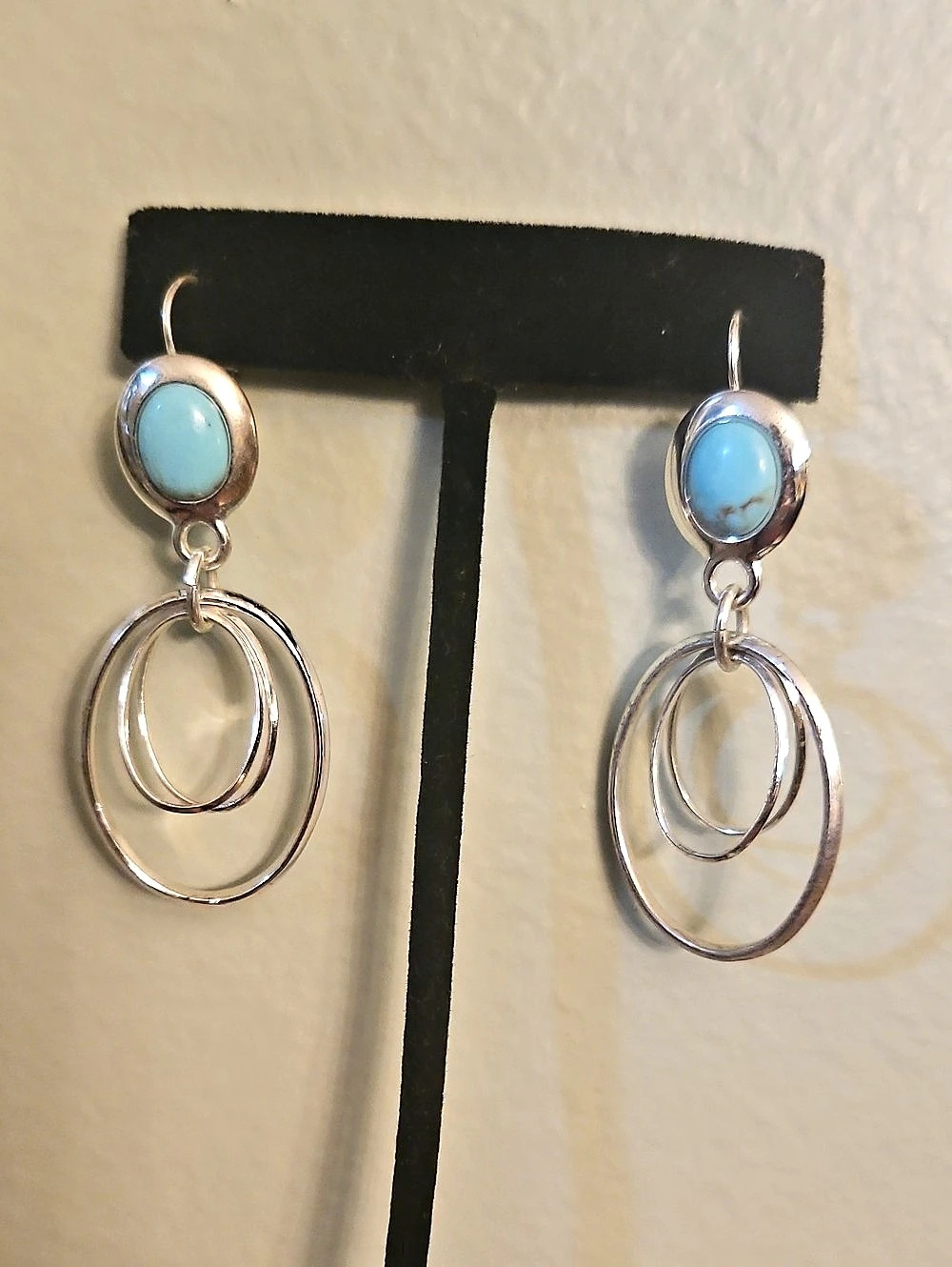 Turquoise Drop Hoop Earrings in Silver & Blue Like New